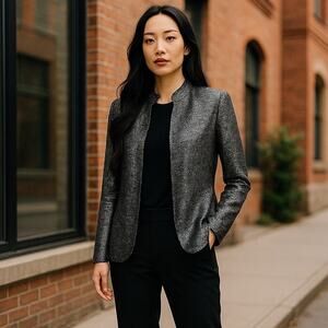 VTG Metallic Sheer Mesh Blazer Women S/M Black Glitter Party Club Rave NYE Chic